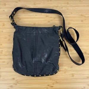 VTG! Fossil Black Leather Studded Crossbody Bag Shoulder Bag Genuine Leather Y2K